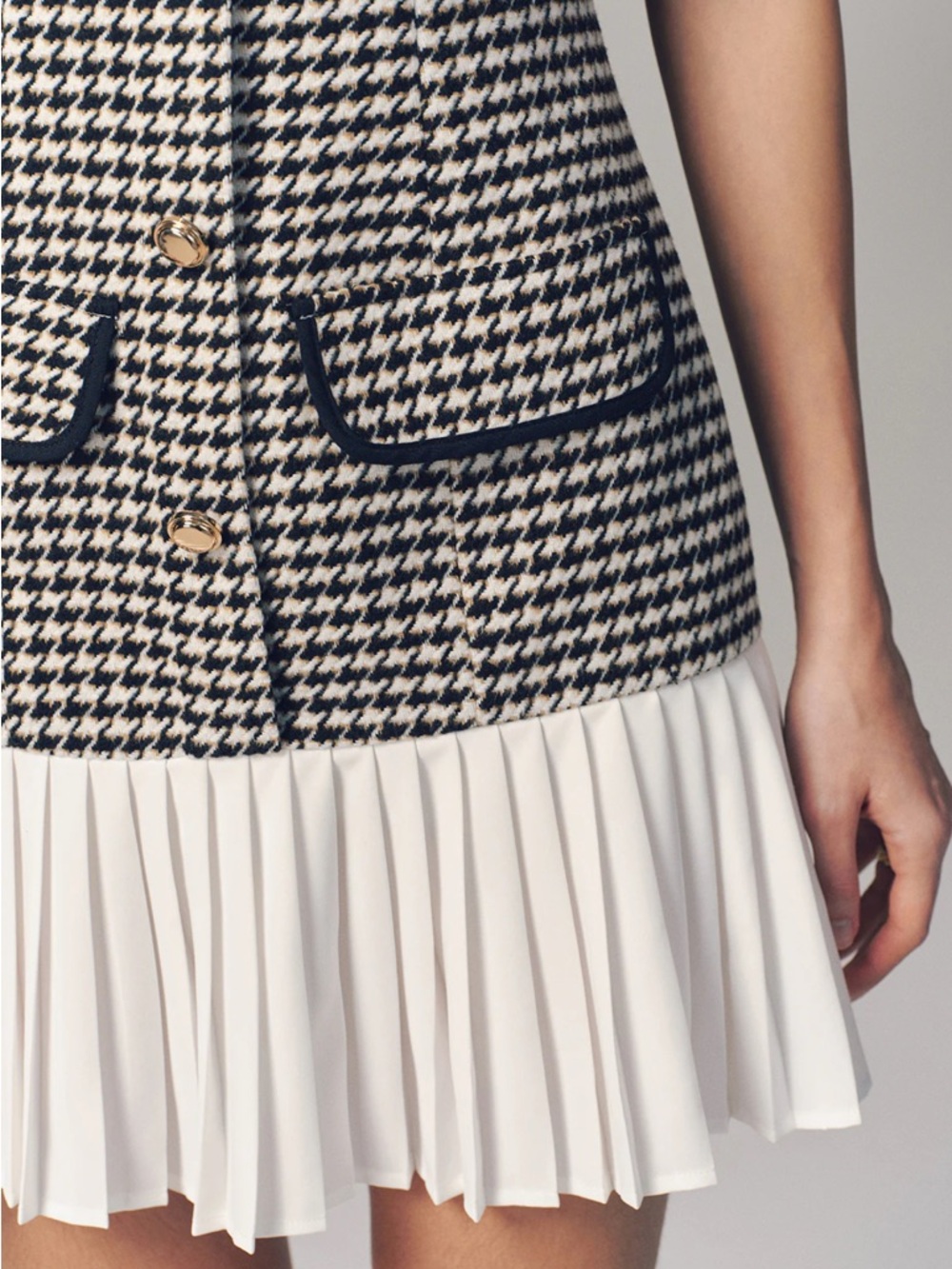 NWT Commense Houndstooth Sleeveless Pleated Hem Mini Dress Wool Blend - Picture 4 of 11